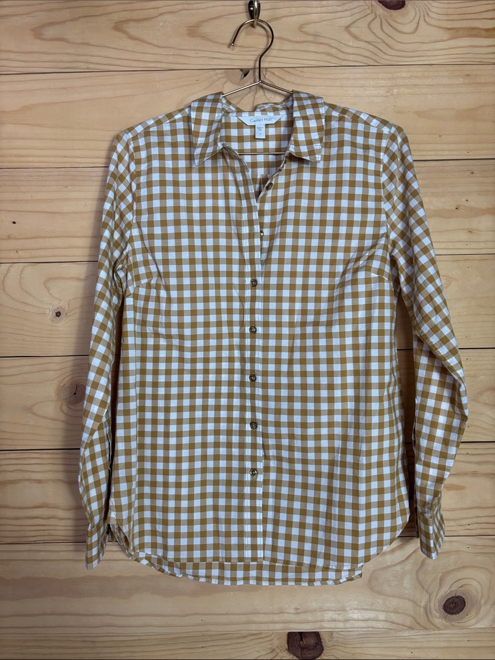 Garnet Hill brown check button up shirt size 2